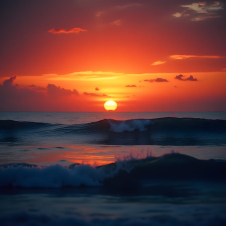 Beautiful sunset over the sea. Sunset over the ocean. Beautiful sunset over the ocean.の素材