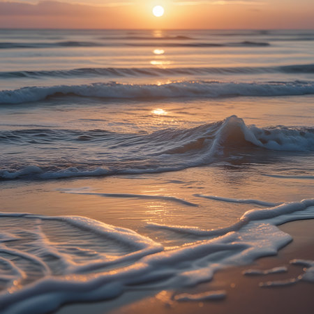 Beautiful sunset over the sea. Sunset on the beach. Sea wave.の素材