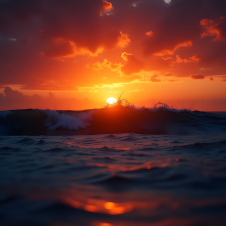 Beautiful seascape with waves at sunset. Natural composition.の素材