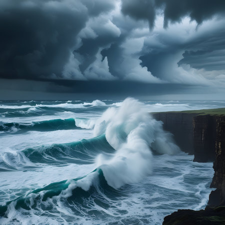 Stormy Atlantic Ocean, Cliffs of Moher, County Clare, Irelandの素材