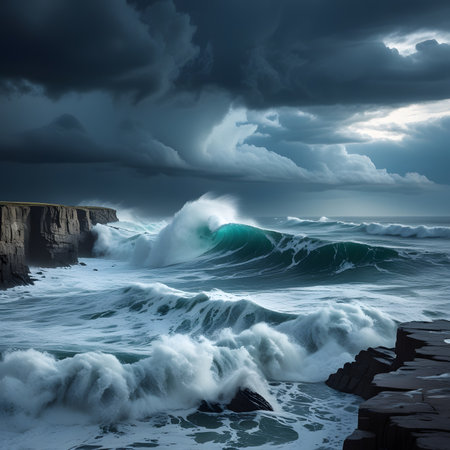 Stormy sea and stormy sky. Nature composition. Elements of this image furnished by NASAの素材