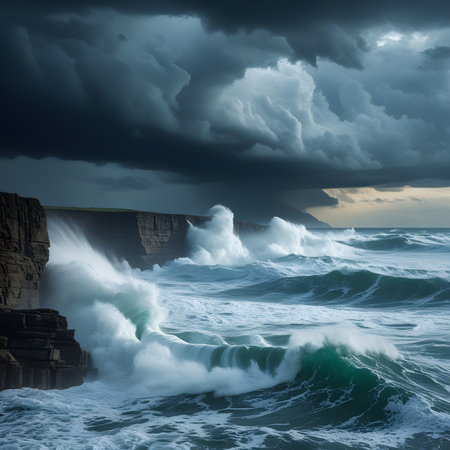 Stormy seascape with stormy sky and stormy seaの素材