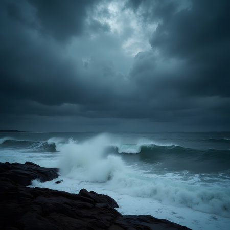 Stormy seascape with stormy sky. Long exposure.の素材