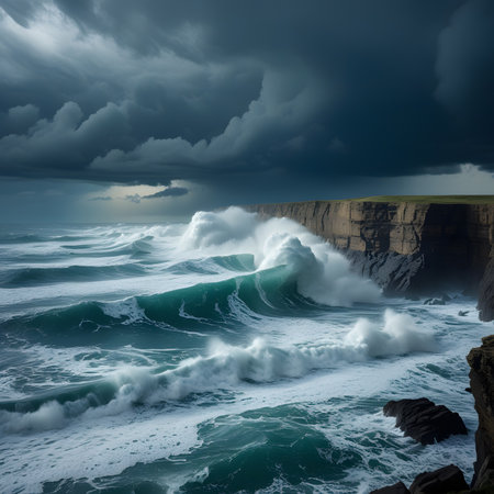 Dramatic stormy sky over the Atlantic Ocean, Portugal.の素材