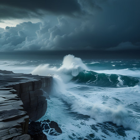 Beautiful seascape with stormy ocean and rocks. Nature composition.の素材