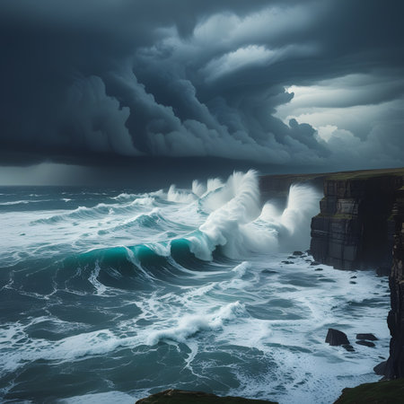 Stormy sky over the cliffs of Moher in County Clare, Irelandの素材