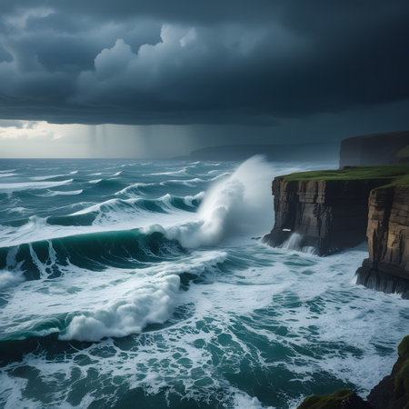 Stormy sky over the cliffs of Moher in County Clare, Irelandの素材