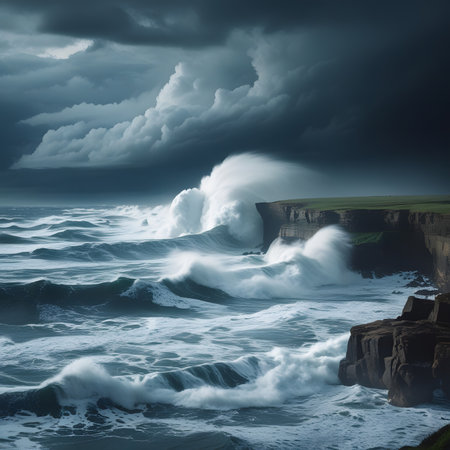 Stormy sky over the sea. Epic seascape. Artistic style.の素材