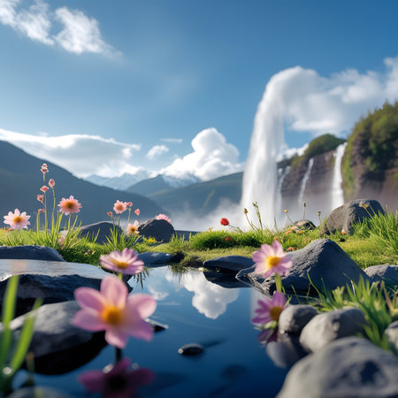 Famous Skogafoss waterfall in Iceland, Europe. Summer landscape.の素材