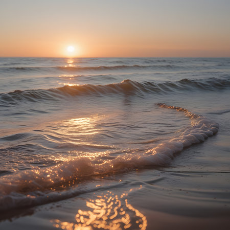 Beautiful sunset on the beach. Soft focus and beautiful bokeh.の素材