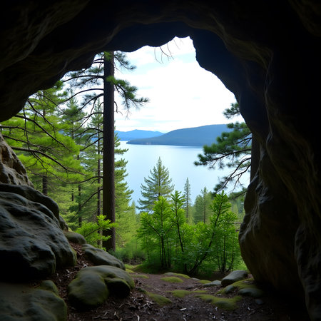 View from the cave on the lake Baikal, Russia.の素材