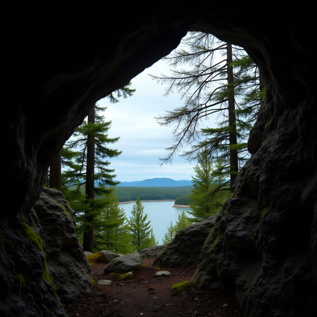 View from the cave on Lake Tahoe, California, USA.の素材