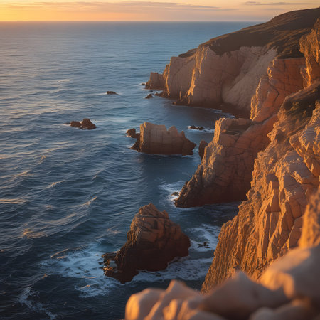 Beautiful sunset over the ocean in Cabo da Roca, Portugalの素材