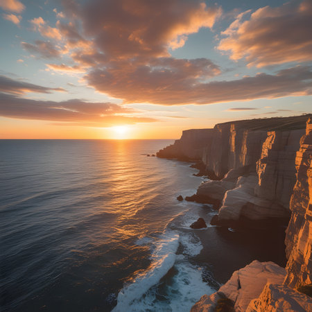 Sunset over the cliffs of Etretat, Normandy, Franceの素材