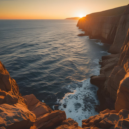 Sunset over the ocean in Cabo da Roca, Portugalの素材