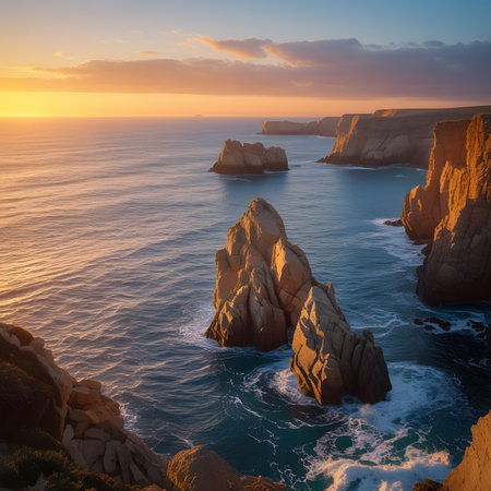 Sunset over the cliffs of Cabo da Roca in Portugalの素材
