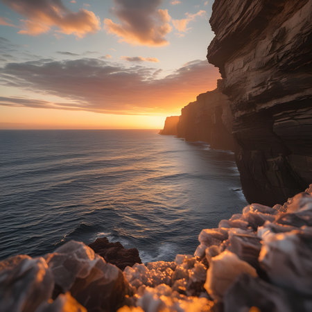 Sunset at the cliffs of Etretat, Normandy, Franceの素材
