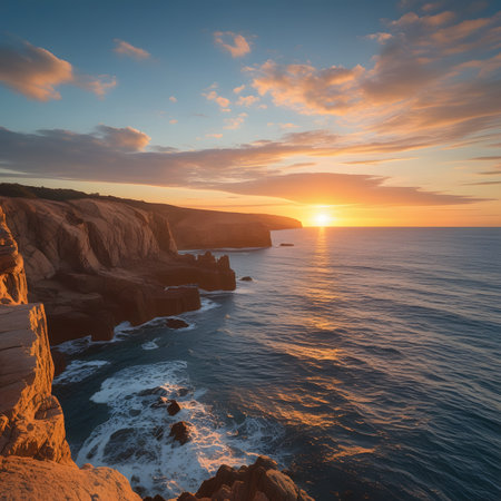 Sunset over the ocean at Cabo da Roca, Portugalの素材