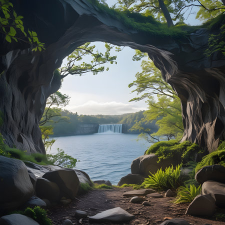 Beautiful view of the waterfall in the forest. 3d renderingの素材