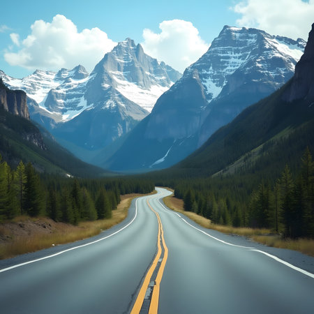 Road in the Canadian Rockies. The concept of active and extreme tourismの素材
