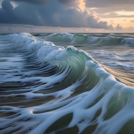 Beautiful seascape with waves in the sea at sunset.の素材