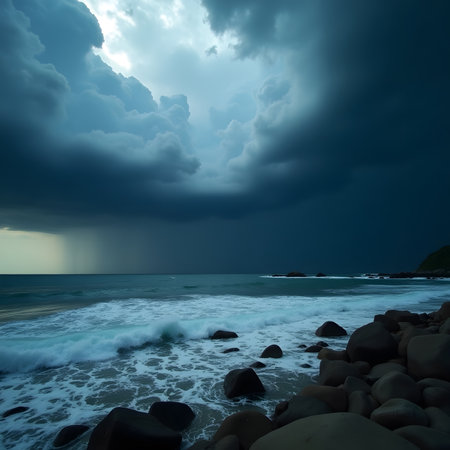 Stormy sky over the sea. Dramatic seascape.の素材