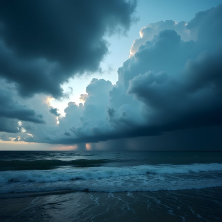 Beautiful seascape with dramatic sky and stormy sea.の素材