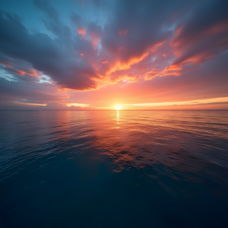 Beautiful seascape. Dramatic sunset over the sea.の素材