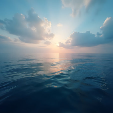 Beautiful sunset over the sea. Seascape with clouds and skyの素材