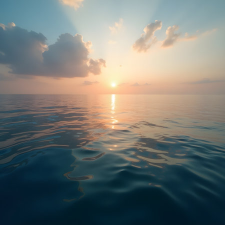 Beautiful seascape. Sunset over the sea. 3d renderの素材