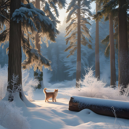 Winter landscape with a dog in the forest. 3d rendering.の素材