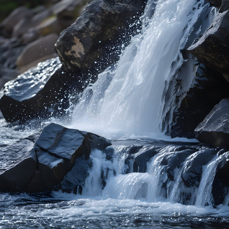 Waterfall in the mountains. Mountain landscape. The concept of active and extreme tourismの素材