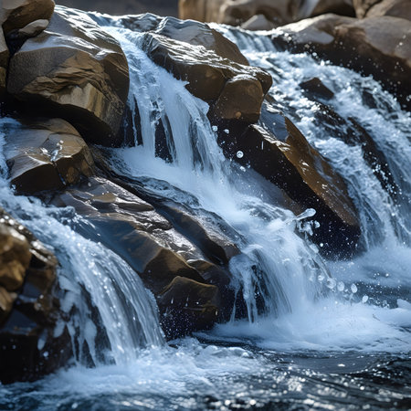 Beautiful waterfall in the mountains, close-up. Toned.の素材