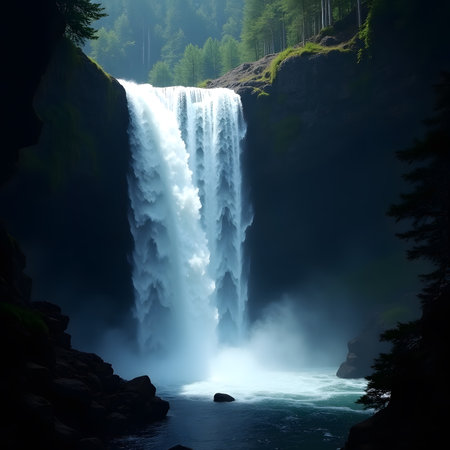 waterfall in the forest, photo as a background, digital imageの素材