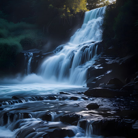 Beautiful waterfall in the forest, long exposure photo, long exposureの素材