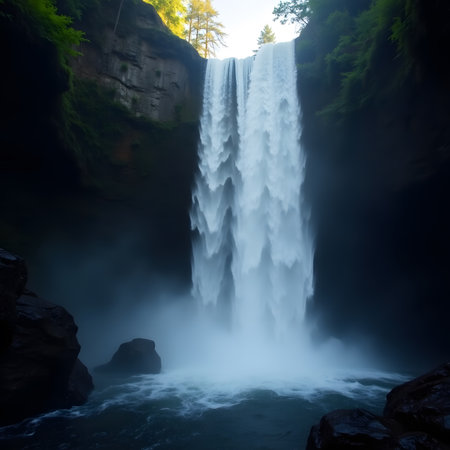 Beautiful waterfall in the forest, long exposure photo with long exposureの素材