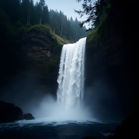 Beautiful waterfall in the forest. Long exposure. Shallow depth of field.の素材