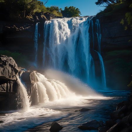 Beautiful waterfall in the forest. Long exposure. Toned.の素材