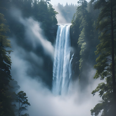 Waterfall in the forest, Mt. Rainier National Park, Washingtonの素材