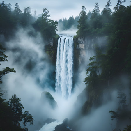 Waterfall in the Pacific Northwest, Washington, USA. Long exposure.の素材