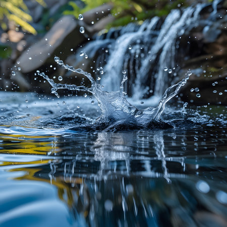 Water splashes on the surface of the water. Shallow depth of fieldの素材