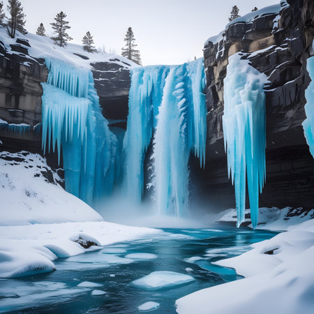 Ice waterfall in Glacier National Park in winter, Montana, USA.の素材