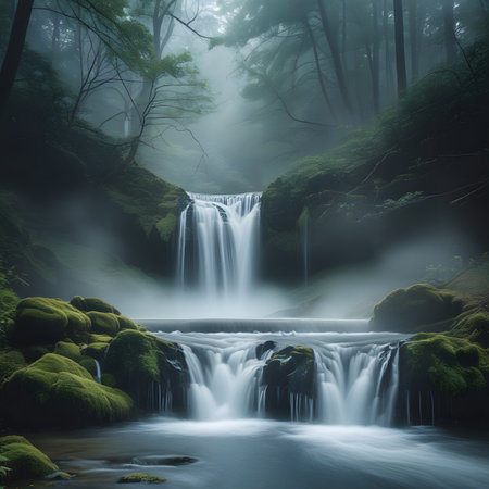 Beautiful waterfall in the forest, long exposure picture with long exposureの素材