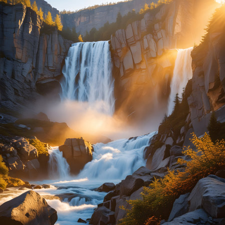 Waterfall in Yosemite National Park, California, United States of Americaの素材