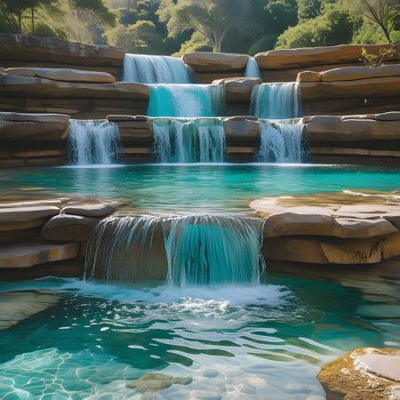 Beautiful waterfall in the forest with clear turquoise water.の素材