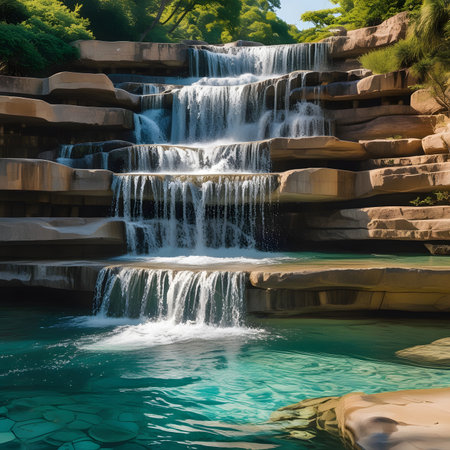Beautiful waterfall in the garden, Waterfall in the garden.の素材