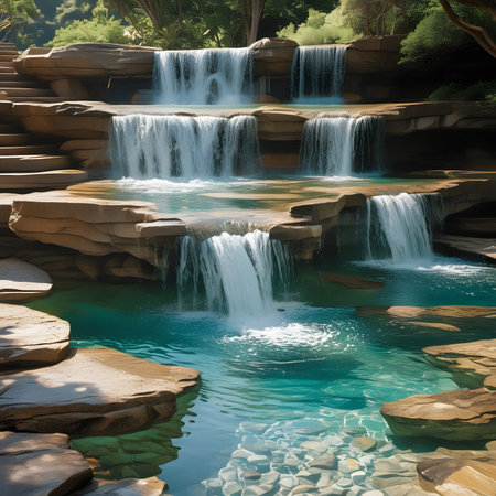 Waterfall in the forest with blue water and white sandstone rocksの素材