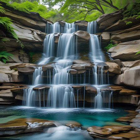 Waterfall in green forest, natural landscape background, hong kongの素材