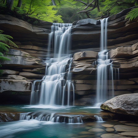 Waterfall in the forest. Beautiful waterfall in the forest. Natural landscape.の素材