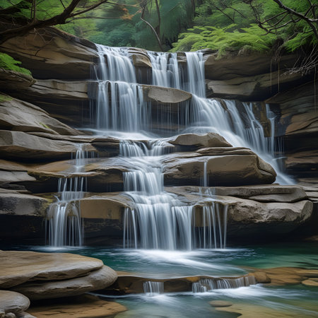 beautiful waterfall in the forest - long exposure photo taken in Malaysiaの素材
